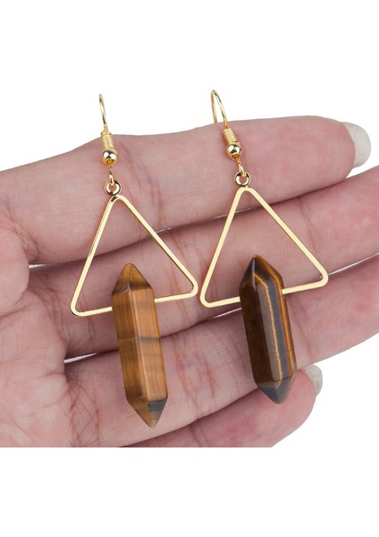 Altıgen Çift Sivri Kristal Değnek Altın Üçgen Dangle Damla Kadın Takı Küpe (Yurt Dışından)