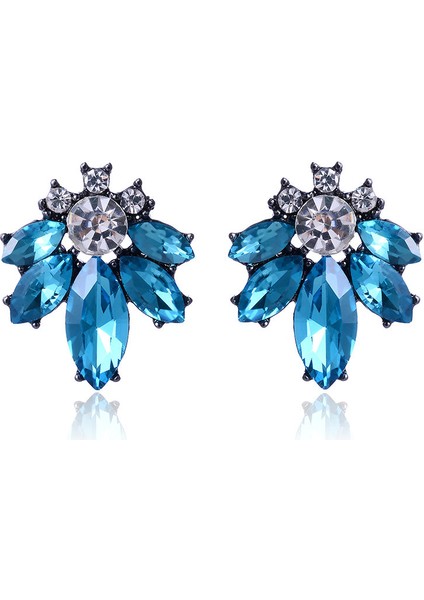 Renkli Kristal Opal Taşlı Kadın Piercing Rhinestone Kakma Metal Saplama Kız Noel Takı Küpe (Yurt Dışından)