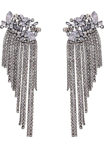 Hiperbolik Parlak Geometrik Çiçekli Kolye Kadın Bayanlar Bling Bling Rhinestone Uzun Püskül Oorbellen Küpe (Yurt Dışından)