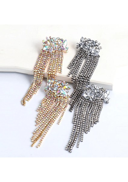 Hiperbolik Parlak Geometrik Çiçekli Kolye Kadın Bayanlar Bling Bling Rhinestone Uzun Püskül Oorbellen Küpe (Yurt Dışından) fiyatları