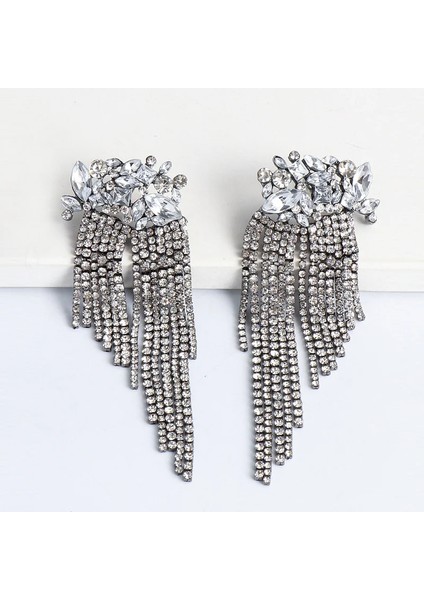Hiperbolik Parlak Geometrik Çiçekli Kolye Kadın Bayanlar Bling Bling Rhinestone Uzun Püskül Oorbellen Küpe (Yurt Dışından) fırsatları