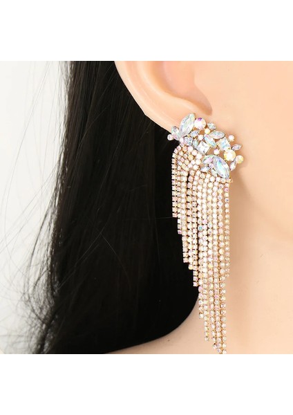 Hiperbolik Parlak Geometrik Çiçekli Kolye Kadın Bayanlar Bling Bling Rhinestone Uzun Püskül Oorbellen Küpe (Yurt Dışından) indirimleri