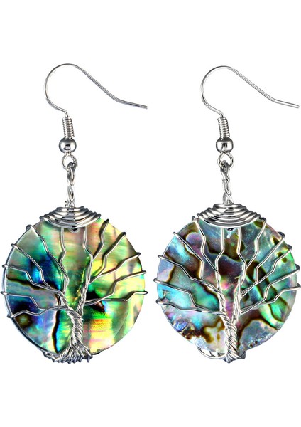 Doğal Abalone Kabuk Dangle Hayat Ağacı Tel Sarılmış Damla Kadın Takı Stili 2 Küpe (Yurt Dışından)