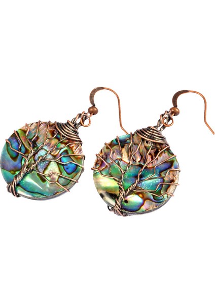 Doğal Abalone Kabuk Dangle Hayat Ağacı Tel Sarılmış Damla Kadın Takı Stili 2 Küpe (Yurt Dışından) modelleri