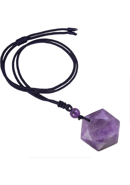 Doğal Ametist Kristal Heksagram Reiki Yıldız Davut Taş Ayarlanabilir Kordon Takı ile Kolye (Yurt Dışından)