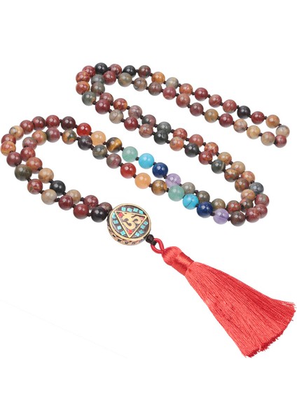 Doğal Kristal Boncuklu Püskül El Düğümlü Mala Dua Boncukları Kendini Keşif Meditasyon Unisex Takı Yoga Bilezik Kolye (Yurt Dışından)