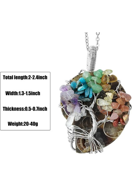 Mücevher Yapımı Doğal Ammonit Tel Sarılı Hayat Ağacı Kristal Cips Kolye (Yurt Dışından)