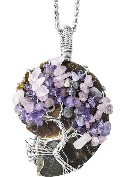 Mücevher Yapımı Doğal Ammonit Tel Sarılı Hayat Ağacı Kristal Cips Kolye (Yurt Dışından) fiyatları