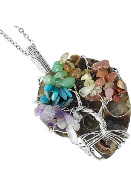 Mücevher Yapımı Doğal Ammonit Tel Sarılı Hayat Ağacı Kristal Cips Kolye (Yurt Dışından) modelleri