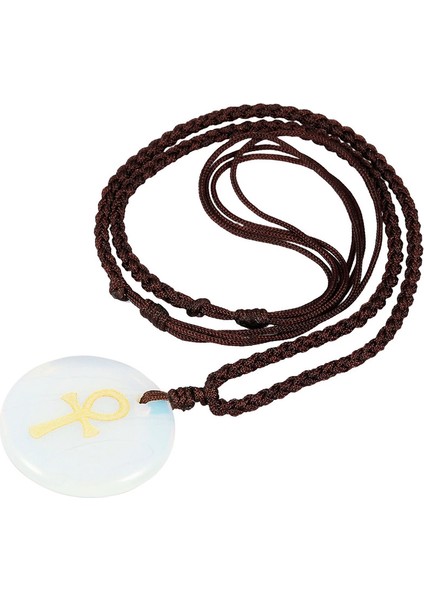 Kazınmış Ankh Şanslı Muska Yuvarlak Kristal Taş Dilim Unisex Ayarlanabilir Takı Kolye (Yurt Dışından)