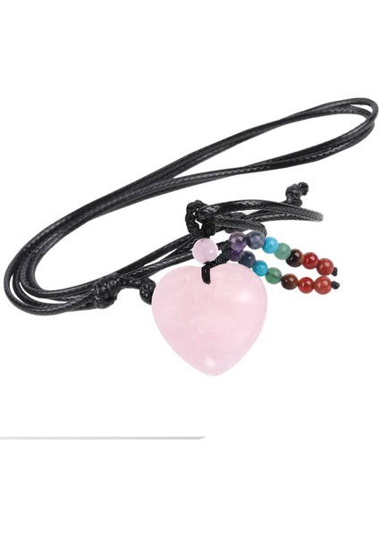 Doğal Gül Kuvars Aşk Kalp Şeklinde Reiki 7 Çakra Kristal Taş Boncuk Erkekler Kadın Için Takı Moda Kolye (Yurt Dışından)