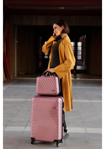 Suitcase Abs 3'lü Gül Kurusu Lüx Valiz Seyahat Seti 600.08-SET