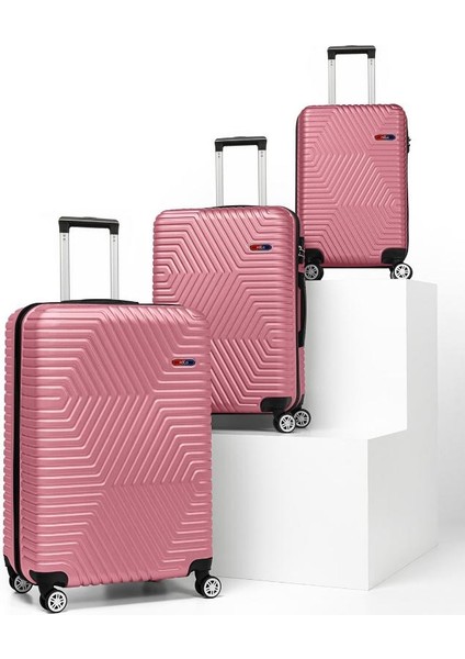 Suitcase Abs 3'lü Gül Kurusu Lüx Valiz Seyahat Seti 600.08-SET