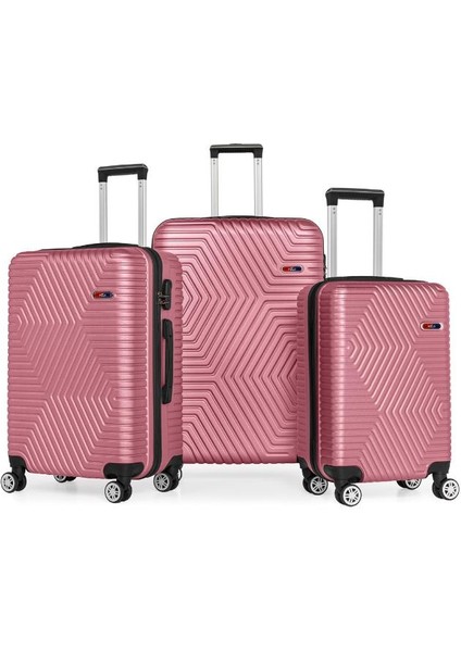 Suitcase Abs 3'lü Gül Kurusu Lüx Valiz Seyahat Seti 600.08-SET