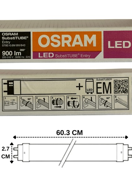 Substitube 8W 840 4000K (Günışığı) G13 Duylu LED Floresan (2 Adet)