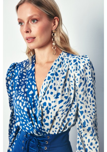 Kruvaze Desenli Bodysuit - Ekru-Lacivert fırsatları