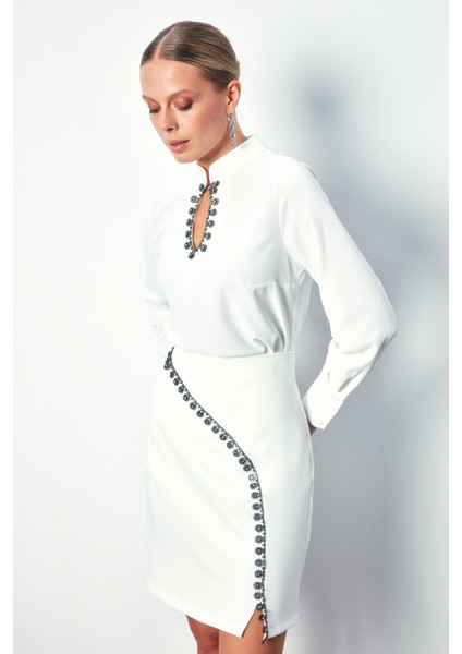 Yaka Damla Detaylı Bluz - Ekru indirimleri