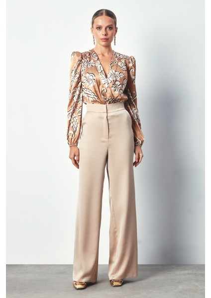 Desenli Bodysuit Bluz - Camel modelleri