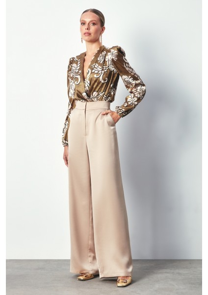 Desenli Bodysuit Bluz - Haki fiyatları