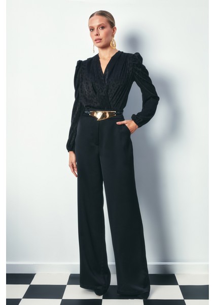 Kruvaze Desenli Bodysuit Bluz - Siyah modelleri