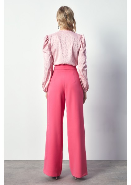 Bel Detaylı Geniş Paça Pantolon - Pembe indirimleri