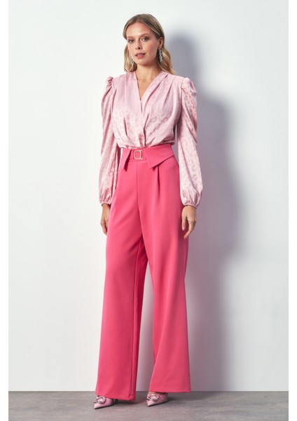 Bel Detaylı Geniş Paça Pantolon - Pembe fiyatları