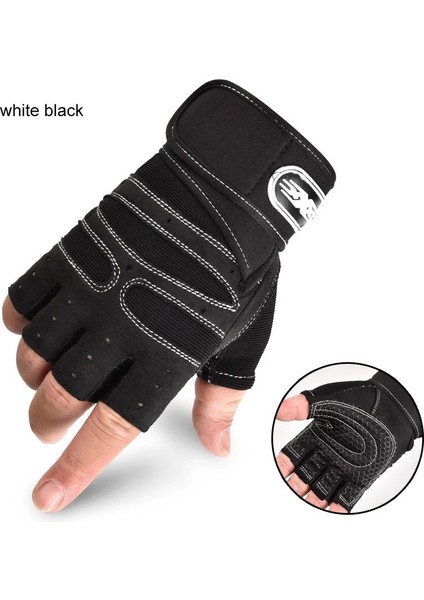 Beyaz Stil Xxl Erkekler Fitness Ağır Eğitim Eldivenleri Vücut Geliştirme Yarım Parmak Eldiven Kaymaz Genişletilmiş Bilek Desteği Halter Sporları (Yurt Dışından)