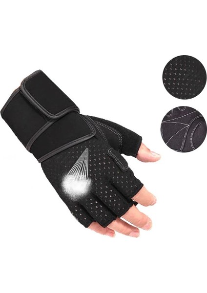 Siyah Logo Stili Yok L Beden Erkekler Kadınlar Spor Eldivenleri Halter Egzersiz Eldivenleri Bilek Desteği ile Kaymaz Spor Salonu Fitness Eldivenleri Ağırlık Kaldırma Çapraz Eğitim (Yurt Dışından)