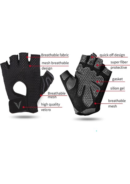 V5101 Siyah Stil M Beden Veidoorn Profesyonel Ağırlık Kaldırma Spor Eldivenleri Nefes Egzersiz Eğitimi Spor Eldivenleri Fitness Bisiklet Egzersiz Kadın Erkek Gril (Yurt Dışından) fırsatları