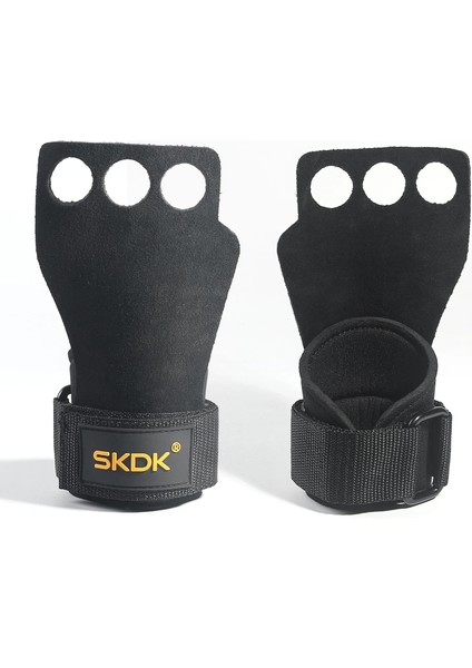 Siyah Stil S Beden 3 Delikli Parmak Crossfit Deri El Sapları Jimnastik Halkaları Için Neopren Bilek Sargılı Spor Salonu Ağırlık Kaldırma Bar Eğitimi (Yurt Dışından)