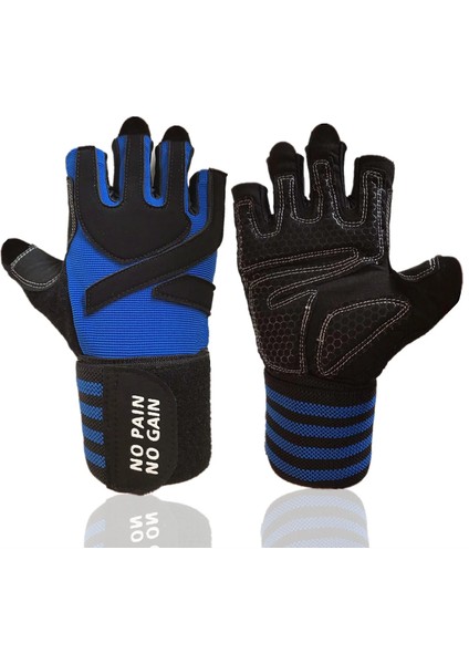 Yarım Parmak Mavi Tarzı M Beden Professional Half Full Finger Fitness Gloves Men With Wrist Support Gym Exercise Powerlifting Pull Up Protector (Yurt Dışından)