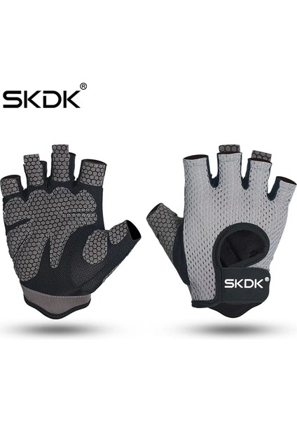 Gri Tarzı L Beden Skdk Yarım Parmak Elastik Spor Salonu Eldivenleri Silikon Kaymaz Nefes Alabilir Vücut Geliştirme Egzersiz Crossfit Eldiven Guantes Gimnasio (Yurt Dışından)