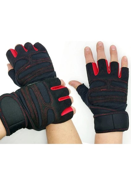 Kırmızı Stil Xl Beden Finger Gym Fitness Gloves With Wrist Wrap Support For Men Women Crossfit Workout Power Weight Lifting Equipment (Yurt Dışından)
