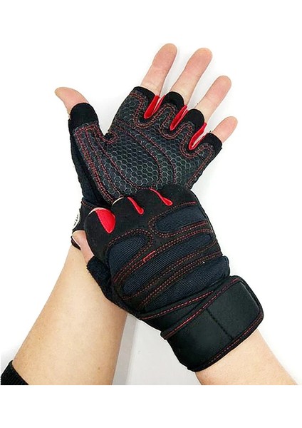 Kırmızı Stil Xl Beden Finger Gym Fitness Gloves With Wrist Wrap Support For Men Women Crossfit Workout Power Weight Lifting Equipment (Yurt Dışından) fırsatları