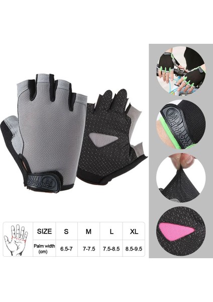Gri Bir Stil M Beden Loogdeel Erkek Kadın Yarım Parmak Spor Eldivenleri Nefes Kaymaz Spor Halter Dambıl Yatay Bar Eğitim Eldivenleri (Yurt Dışından)