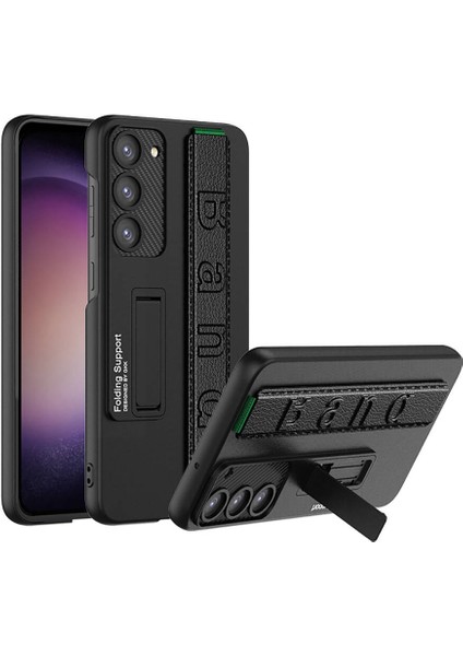 - Samsung Galaxy S24 Plus - Kılıf Standlı El Tutacaklı Band Kapak - Siyah