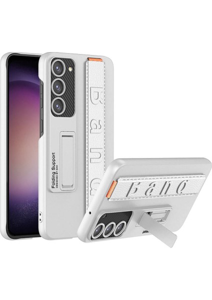 - Samsung Galaxy S24 Plus - Kılıf Standlı El Tutacaklı Band Kapak - Gümüş