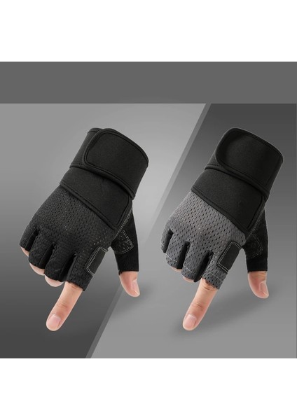 Gri Tarzı M Beden Erkekler Fitness Ağır Eğitim Eldivenleri Vücut Geliştirme Yarım Parmak Eldiven Silikon Kaymaz Genişletilmiş Uzun Bilek Çözgü Halter (Yurt Dışından) modelleri