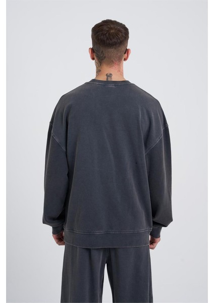 Yıkamalı Oversize Sweatshirt Siyah