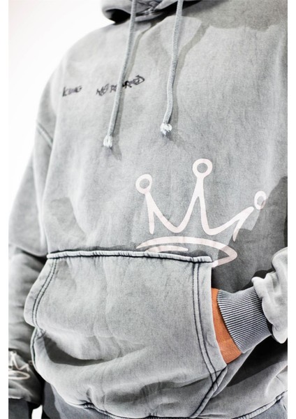 Kapüşonlu King Baskılı Sweatshirt Ekru
