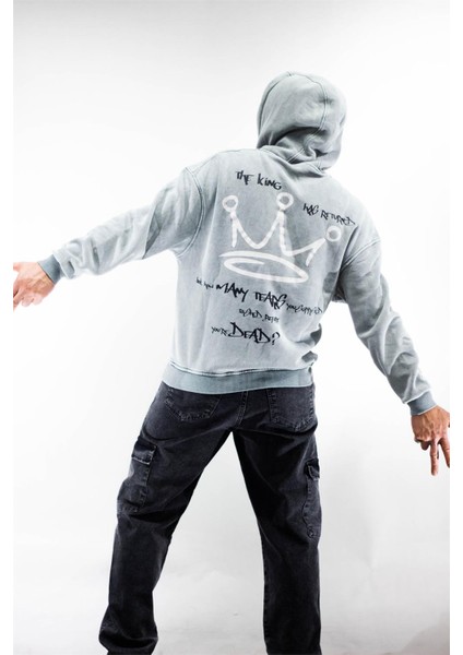 Kapüşonlu King Baskılı Sweatshirt Ekru