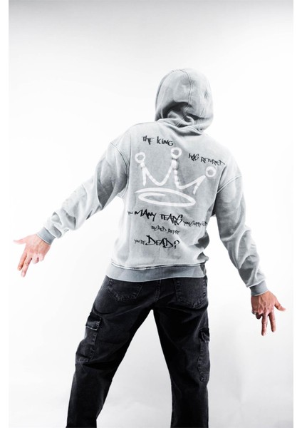 Kapüşonlu King Baskılı Sweatshirt Ekru