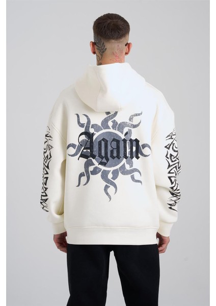 Ethnic Born Again Baskılı Kapüşonlu Sweatshirt Ekru