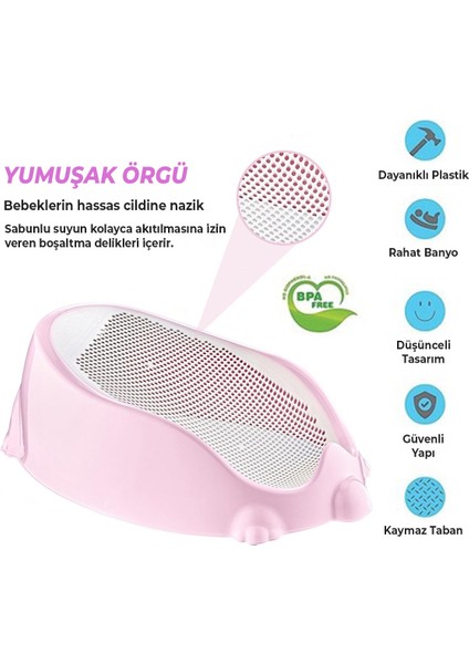 Soft Bebek Küveti – Silikon Fileli Bebek Besleme Yıkama Banyo Küveti Bebek Banyo Oturağı Pembe