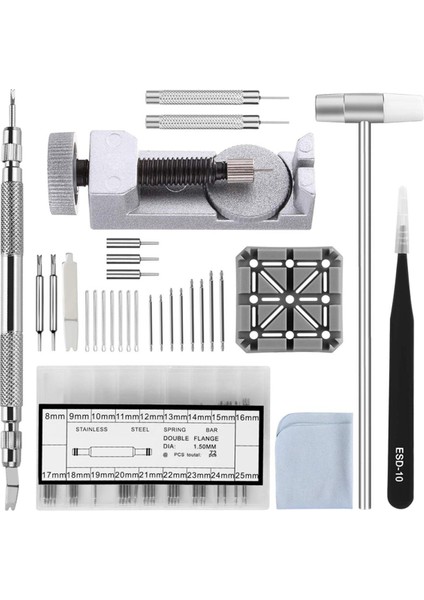 Saat Bandı Kayışı Alet Seti, 98'i 1 Bağlantı Sökücü, Ekstra 72 Adet Pimli Yaylı Çubuk Aracı, 15 Adet Kamalı Pimi, 1 Adet Tutucu, 1 Adet Kafa Çekiç, 1 Adet Cımbız, 1 Adet Kumaş (Yurt Dışından)