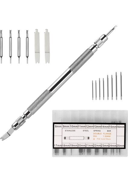 Saat Bandı Kayışı Alet Seti, 98'i 1 Bağlantı Sökücü, Ekstra 72 Adet Pimli Yaylı Çubuk Aracı, 15 Adet Kamalı Pimi, 1 Adet Tutucu, 1 Adet Kafa Çekiç, 1 Adet Cımbız, 1 Adet Kumaş (Yurt Dışından) modelleri