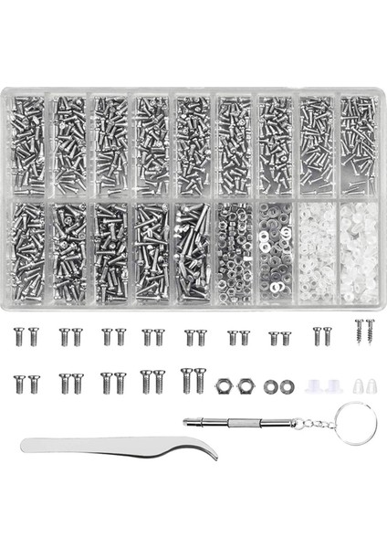 Twexqny-Gözlük Onarım Aracı Kiti 1000 Adet Gözlük Vidaları ve Somun Çeşitleri Mini Tornavida ve Cımbız Vidaları ile Tamir Kiti (Yurt Dışından)
