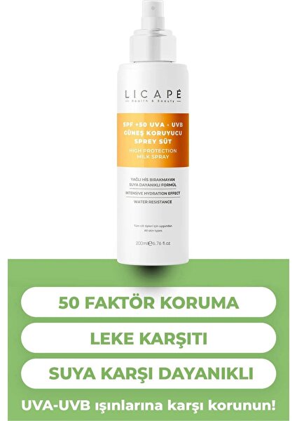 Spf 50 Faktör Uva - Uvb Güneş Koruyucu Sprey Süt 200ML