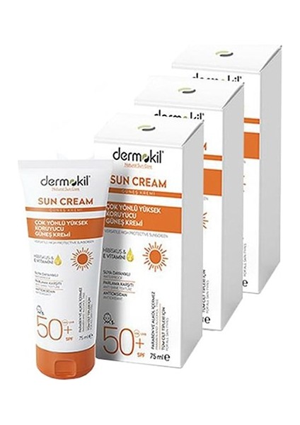 Sun Cream-Çok Yönlü Yüksek Koruyucu Güneş Kremi 50 Spf 75 ml x 3 Adet