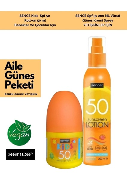 Güneş Koruyucu Aile Seti | Bebek Çocuk Yetişkin 50 Spf Vegan Roll-On 50 ml + Sprey 200 ml